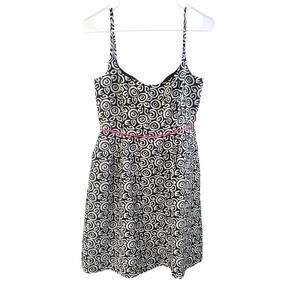 Molly B. Black & Cream Geometric Rose Silk Summer Dress - Size 6